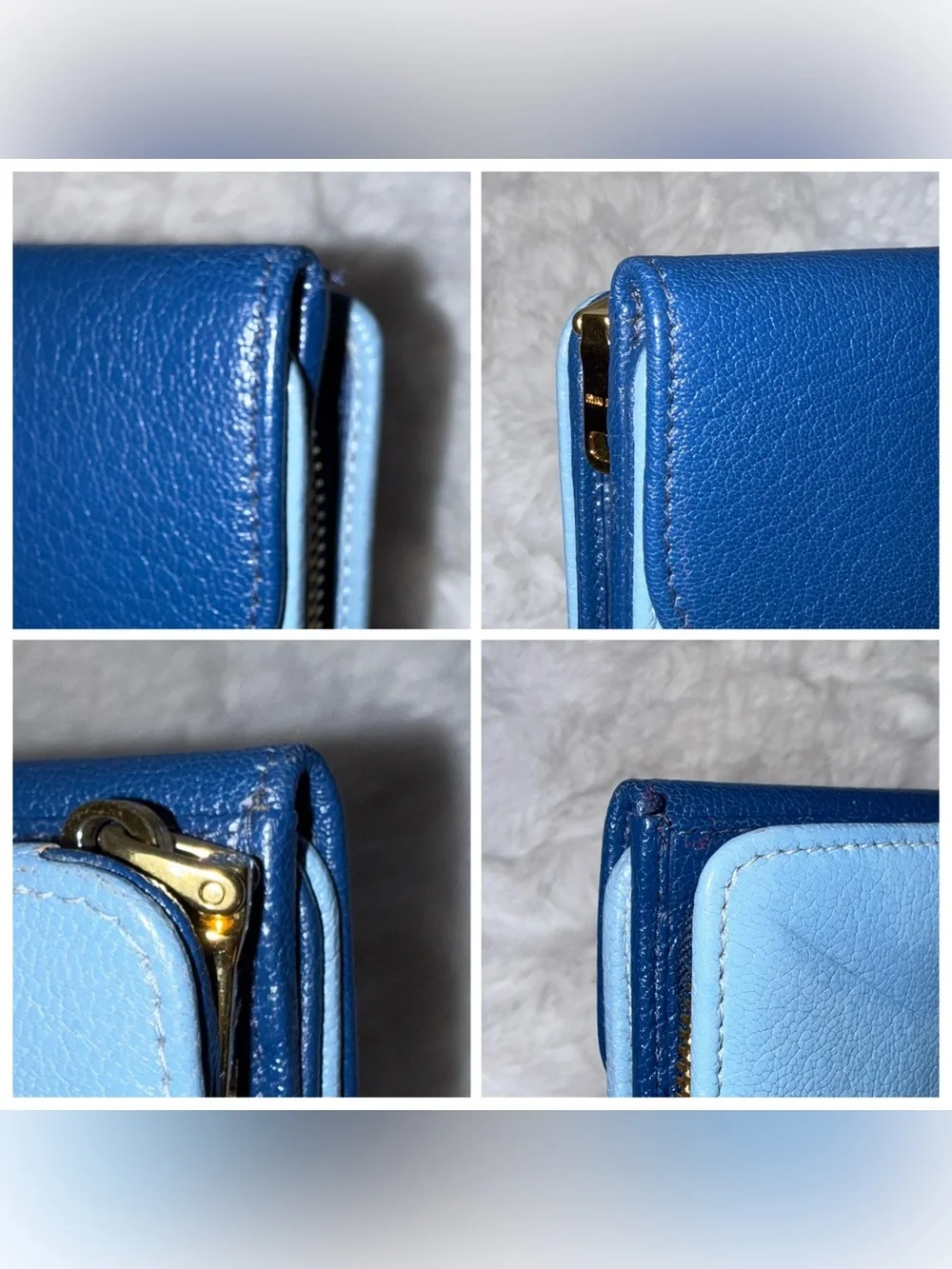 Miu Miu Two-Tone Navy and Light Blue Leather Fold Wallet